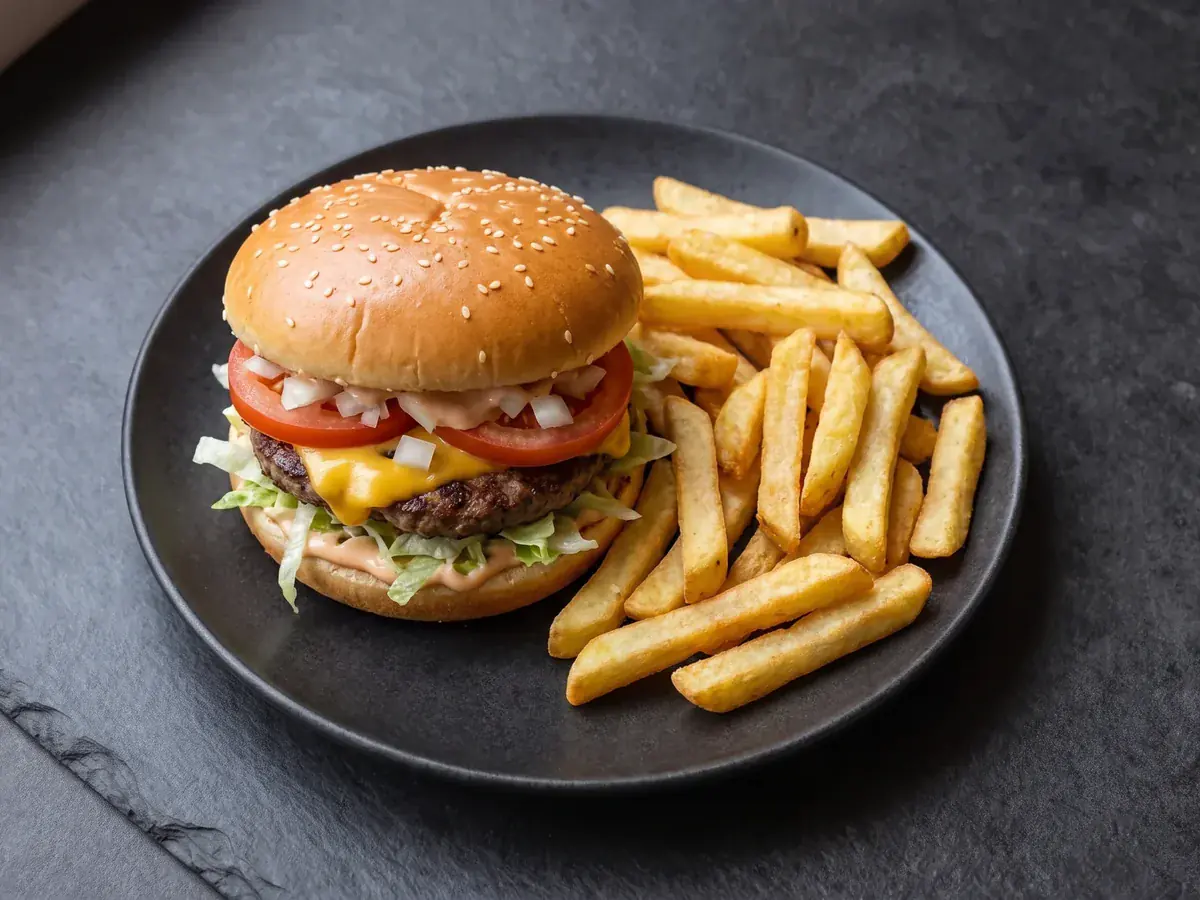 Hamburgare med pommes